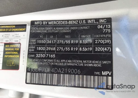 2013 Mercedes-Benz Gl 450 4Matic из США, поврежденный, VIN 4JGDF7CE4DA219006